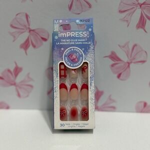imPRESS Press-On Manicure 30 Nails Medium Red Bow Plaid Holiday